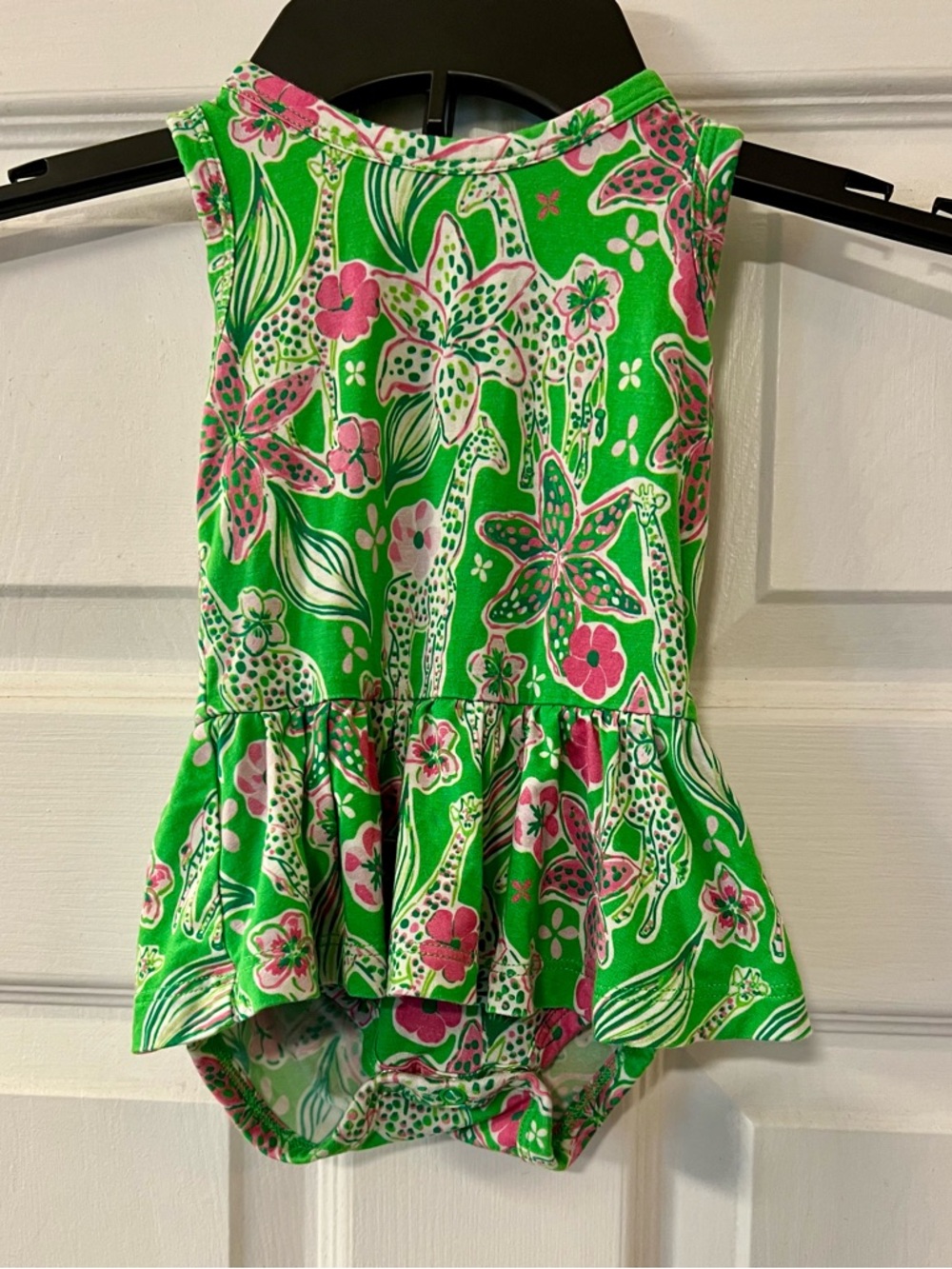 Gigi and Max Bamboo Green & Pink Floral Giraffe Twirl Onesie 6 Months